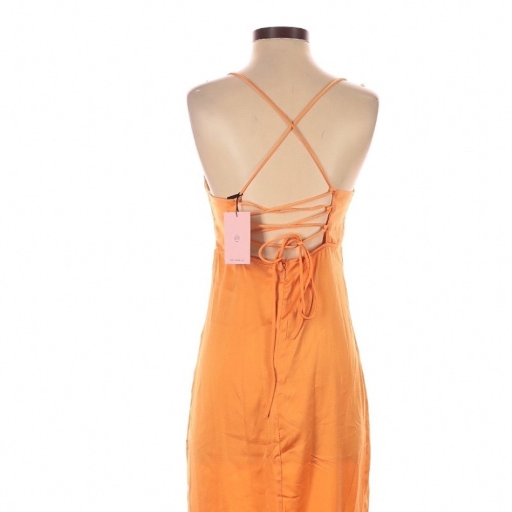 Hello Molly Golden Thoughts Orange Maxi Dress Cowl Neck Lace Up Back Size 4 - Picture 6 of 9